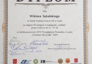 Dyplom dla Wiktora Sękalskiego