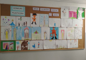 Prace konkursowe dzeci predstawiająe postacie z bajek.