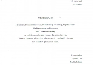 Podziękowanie dla koordynatora akcji p. Liliany Ciszewskiej