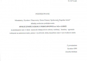 Podziękowanie dla całej społeczności szkolnej