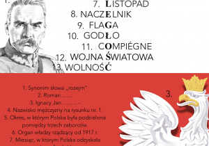 Na biało - czerwonym tle krzyżówka z hasłem niepodległość.