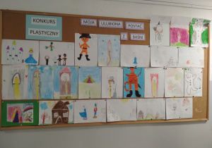 Prace konkursowe dzeci predstawiająe postacie z bajek.